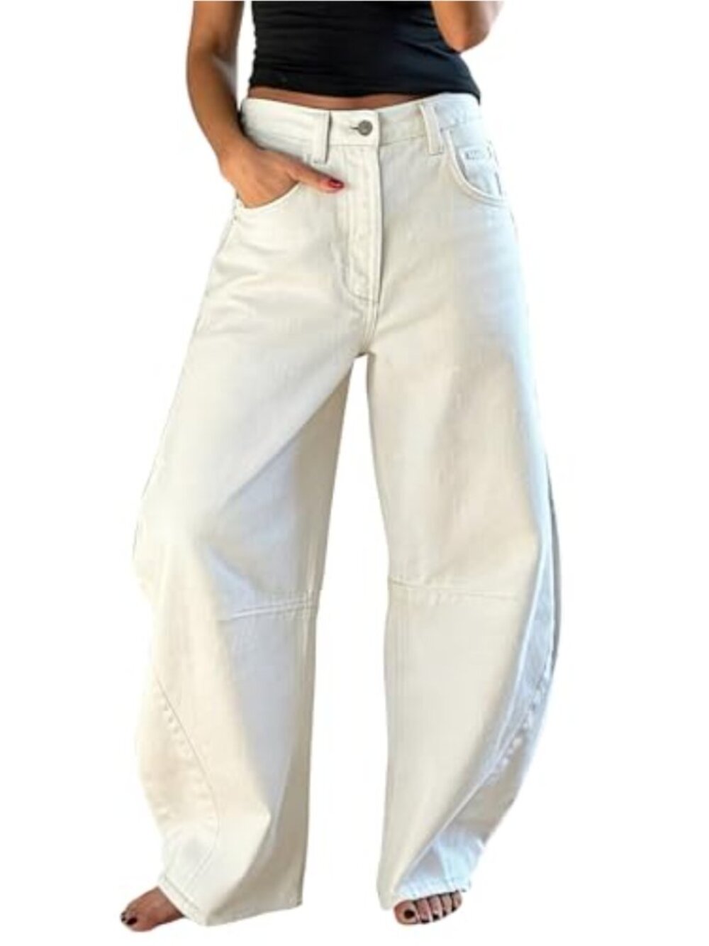 Barrel Jeans Wide Leg Boyfriend Denim Pants Cotton Mid Low Rise Baggy